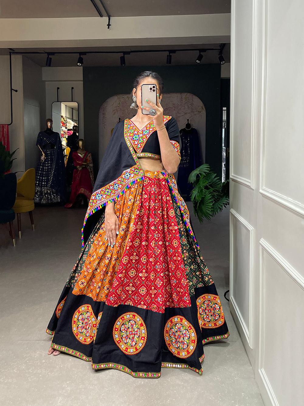 Multi Color Printed With Gamthi Work Cotton Lehenga Choli ClothsVilla.com Main image
