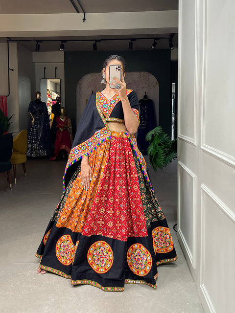Multi Color Printed With Gamthi Work Cotton Lehenga Choli ClothsVilla.com Main image