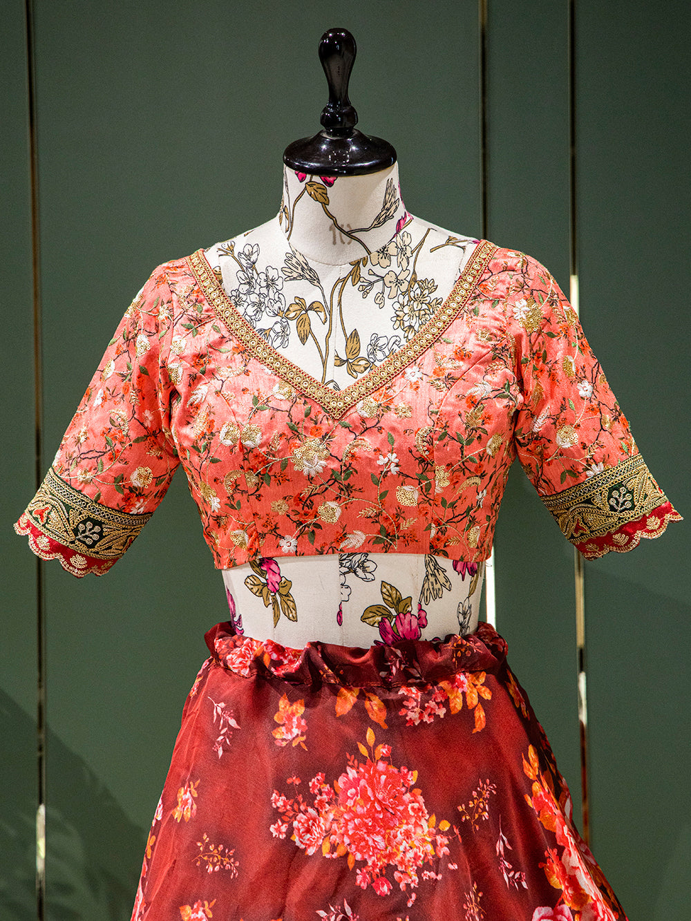 Red Color Floral Printed Organza Lehenga Choli Clothsvilla