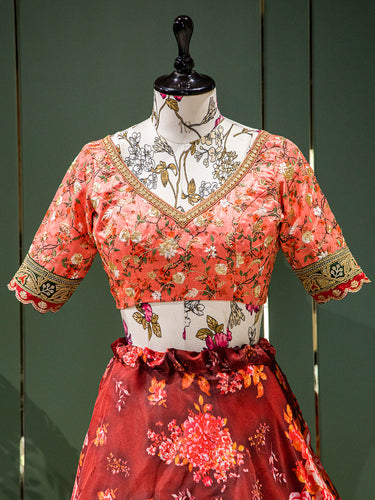 Red Color Floral Printed Organza Lehenga Choli Clothsvilla