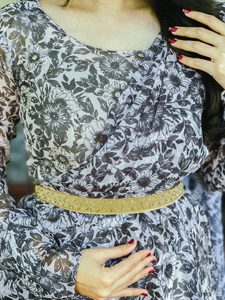 Black Color Printed Georgette Gown Clothsvilla