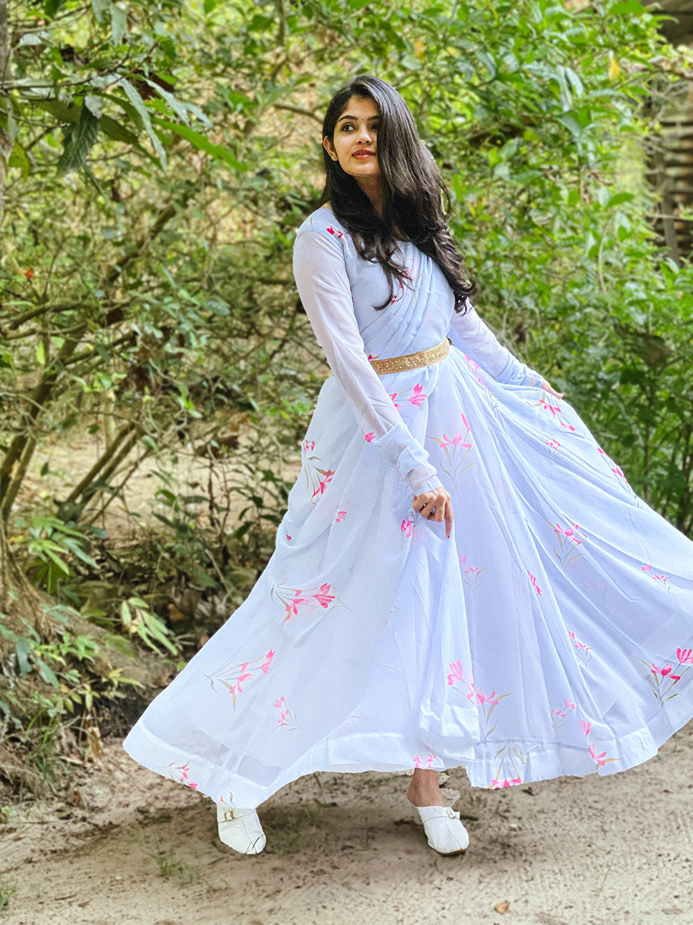 Sky Blue Color Printed Georgette Gown Clothsvilla
