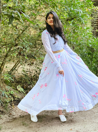Sky Blue Color Printed Georgette Gown Clothsvilla