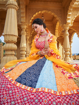 Multi Color Printed & Real Mirror With Gota Pati Work Vaishali Silk Lehenga Clothsvilla