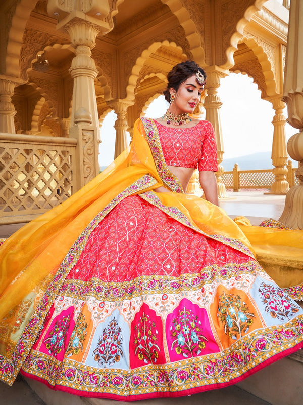 Pink Color Printed & Real Mirror With Gota Pati Work Vaishali Silk Lehenga Clothsvilla
