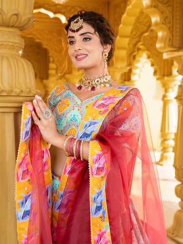 Sky Blue Color Printed & Real Mirror With Gota Pati Work Vaishali Silk Lehenga Clothsvilla