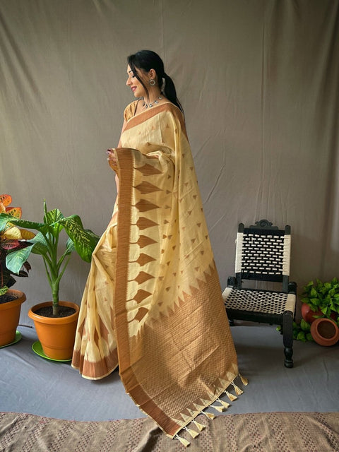 Pure Cotton Copper Woven Saree Ivory Clothsvilla Main image