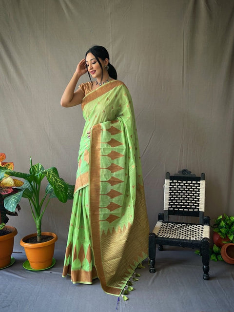 Pure Cotton Copper Woven Saree Pista Green Clothsvilla Main image