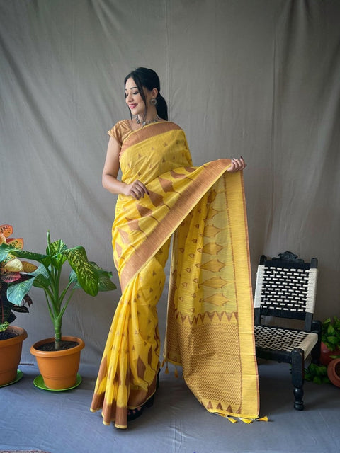 Pure Cotton Copper Woven Saree Yellow Clothsvilla Main image
