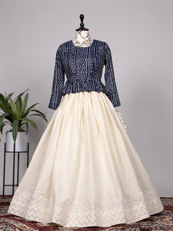 Off White Color Paper Mirror & Thread Work Pure Cotton Co-ord Set Lehenga Clothsvilla