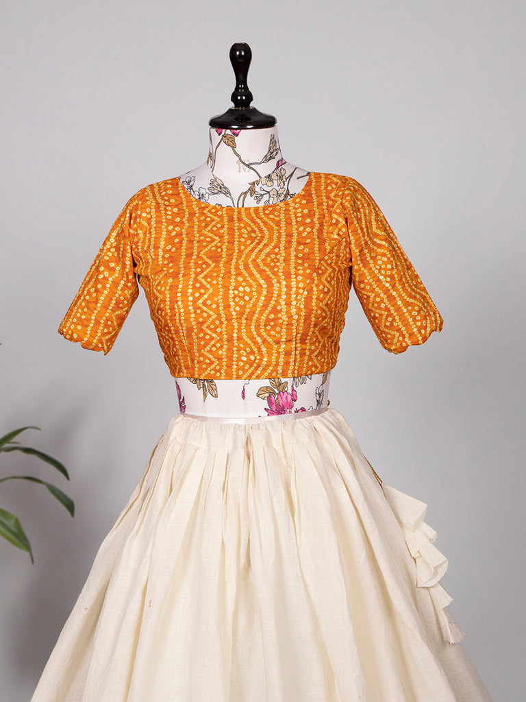 Off White Color Paper Mirror & Thread Work Pure Cotton Co-ord Set Lehenga Clothsvilla