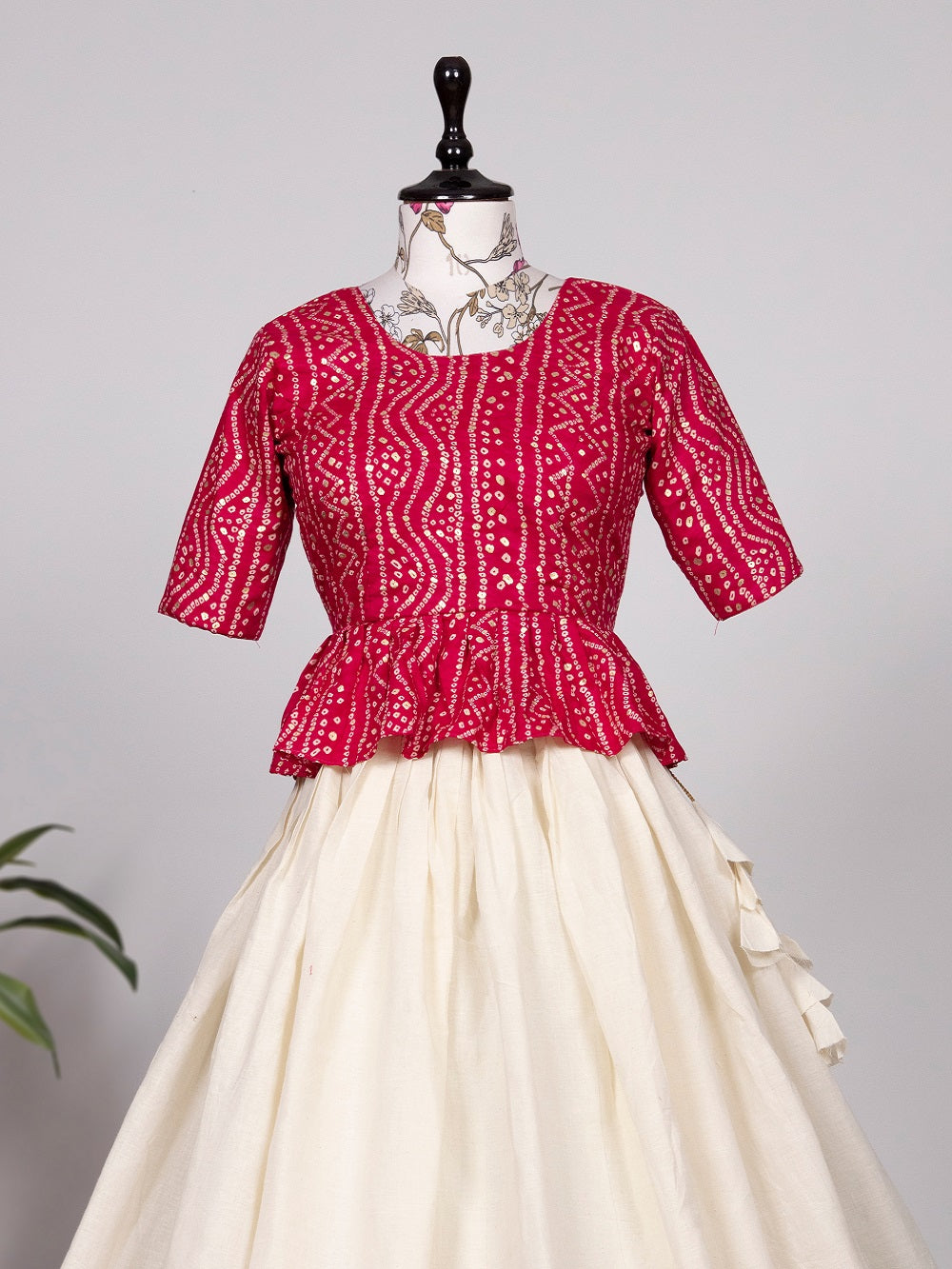 Off White Color Paper Mirror & Thread Work Pure Cotton Co-ord Set Lehenga Clothsvilla