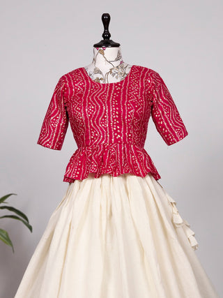 Off White Color Paper Mirror & Thread Work Pure Cotton Co-ord Set Lehenga Clothsvilla