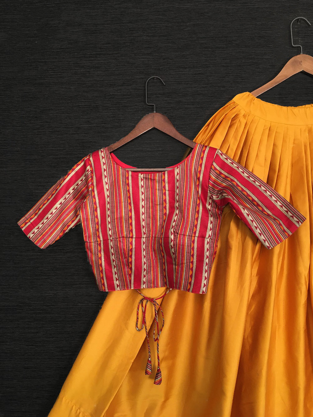Mustard Color Plain Pure Cotton Lehenga With Crop-Top Clothsvilla