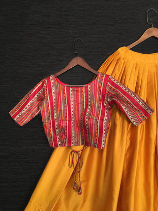 Mustard Color Plain Pure Cotton Lehenga With Crop-Top Clothsvilla