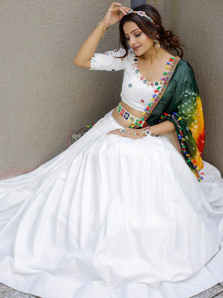White Color Pure Cotton Navaratri Special Chaniya Choli Clothsvilla