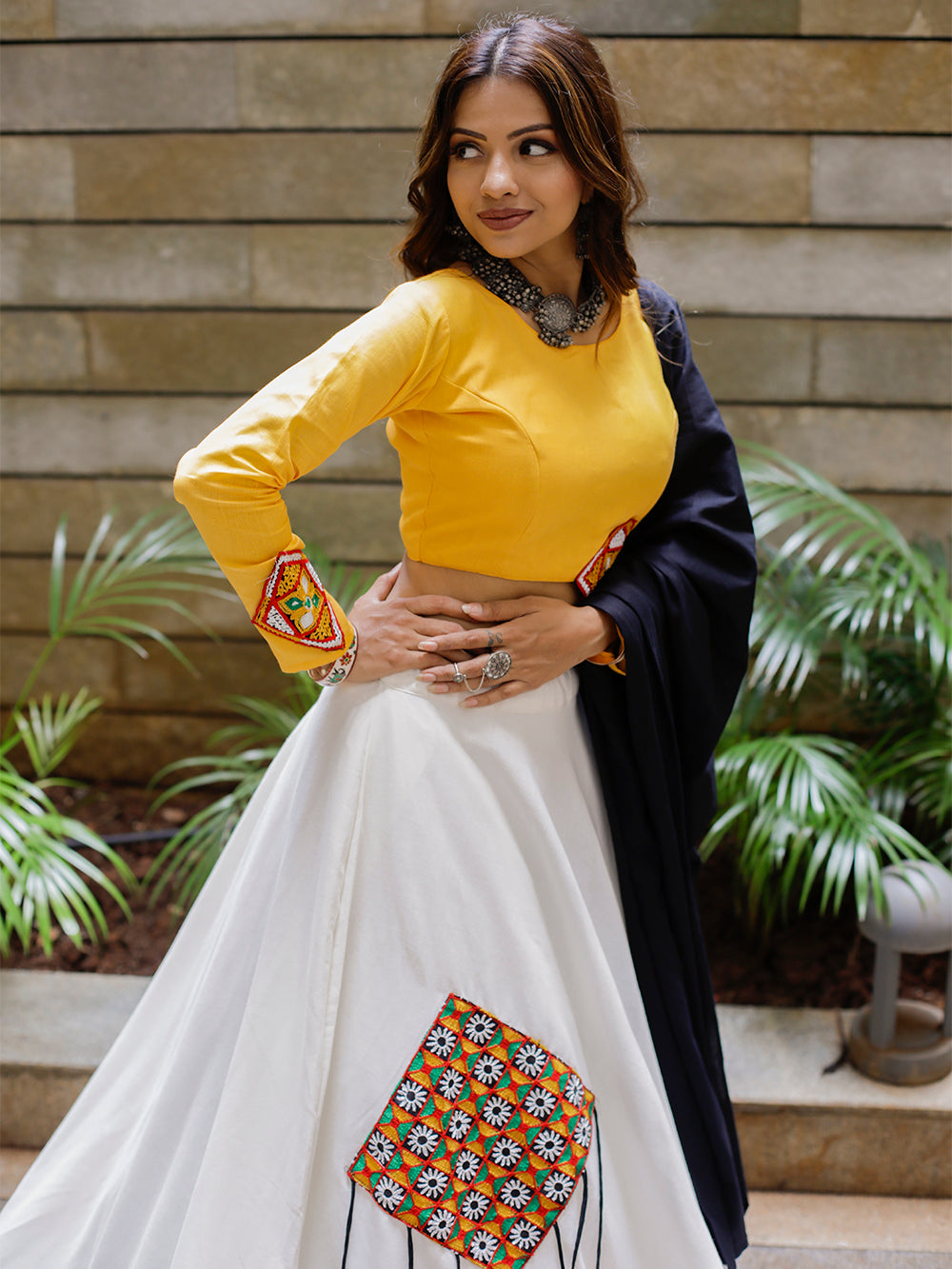 Off-White Color Cotton Embroidered Aari Work Navaratri Lehenga Choli With Dupatta Clothsvilla