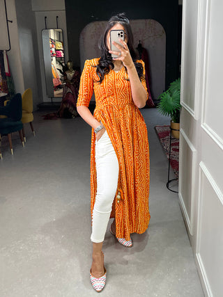 Orange Color Foil and Printed Pure Cotton Kurti Clothsvilla
