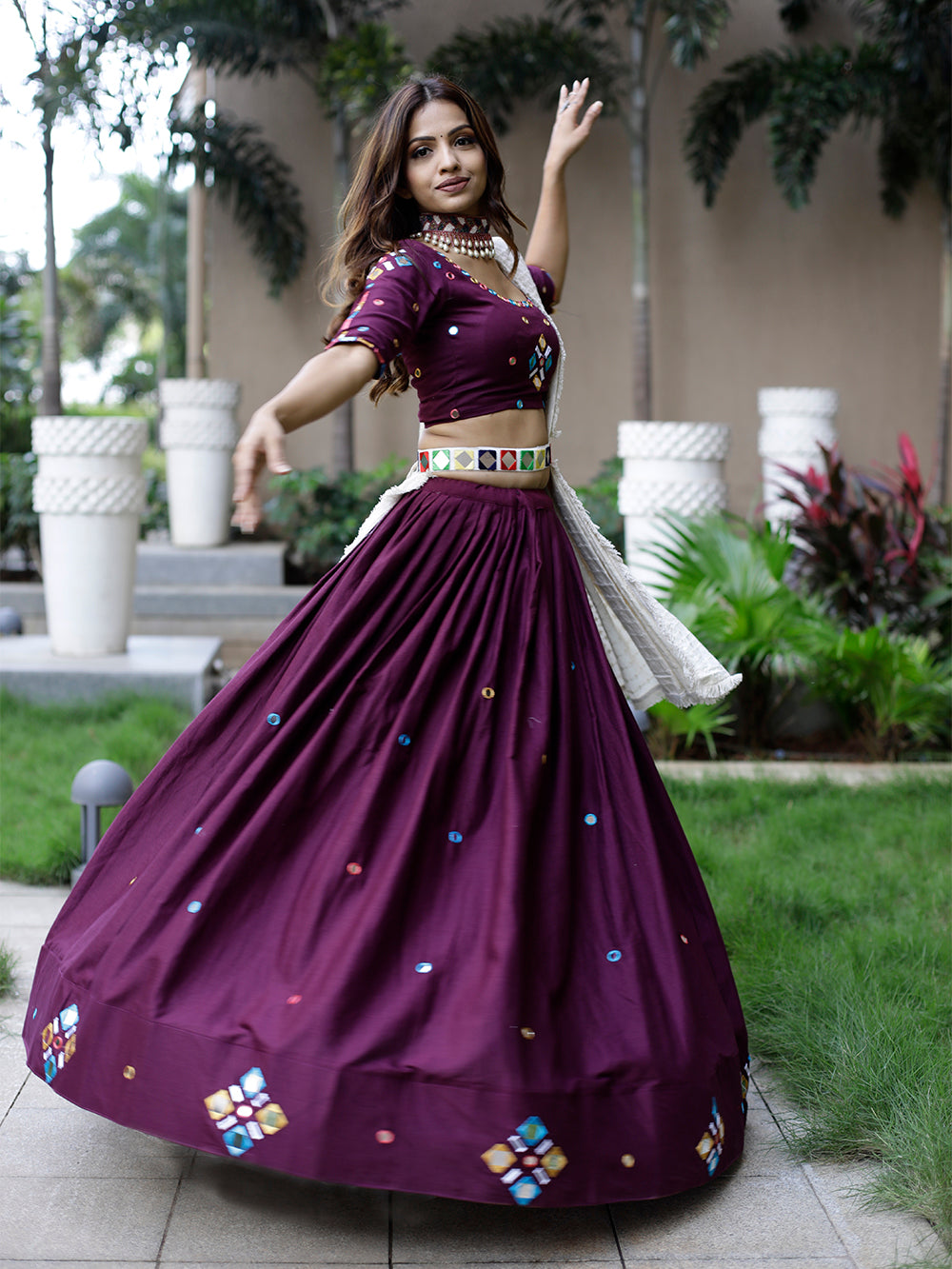 Wine Color Original Mirror Handwork Cotton Lehenga Choli Clothsvilla