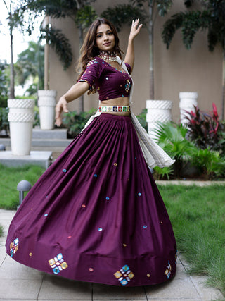 Wine Color Original Mirror Handwork Cotton Lehenga Choli Clothsvilla