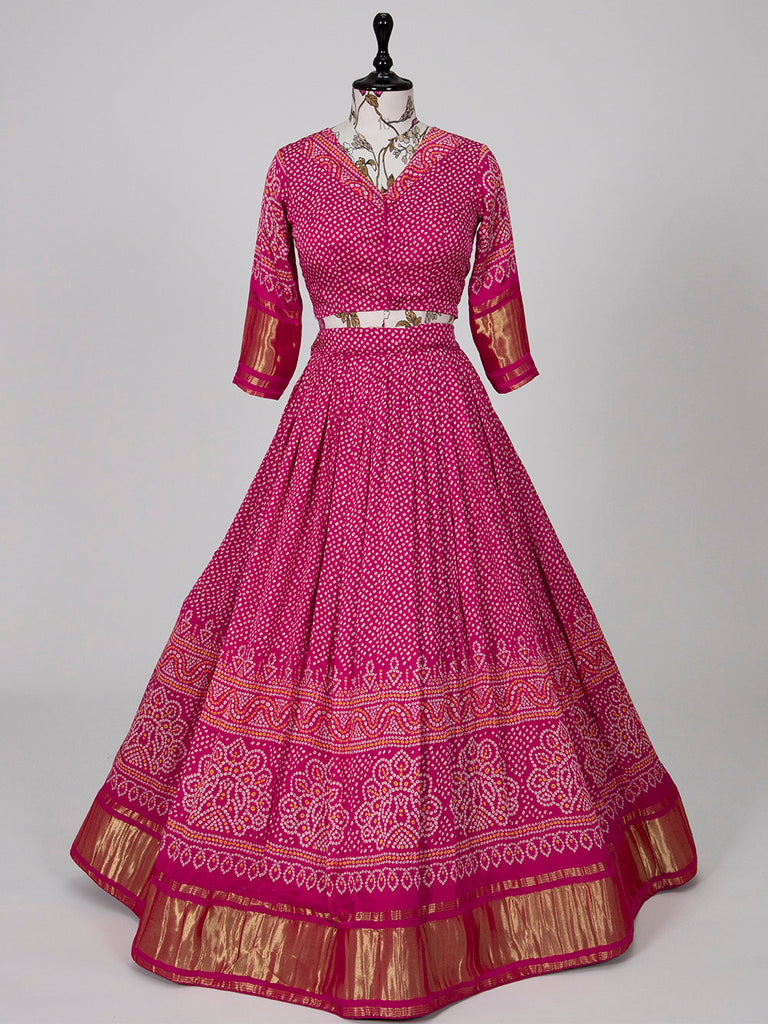 Pink Color Pure Gaji Silk Bandhani Printed Chaniya Choli Clothsvilla