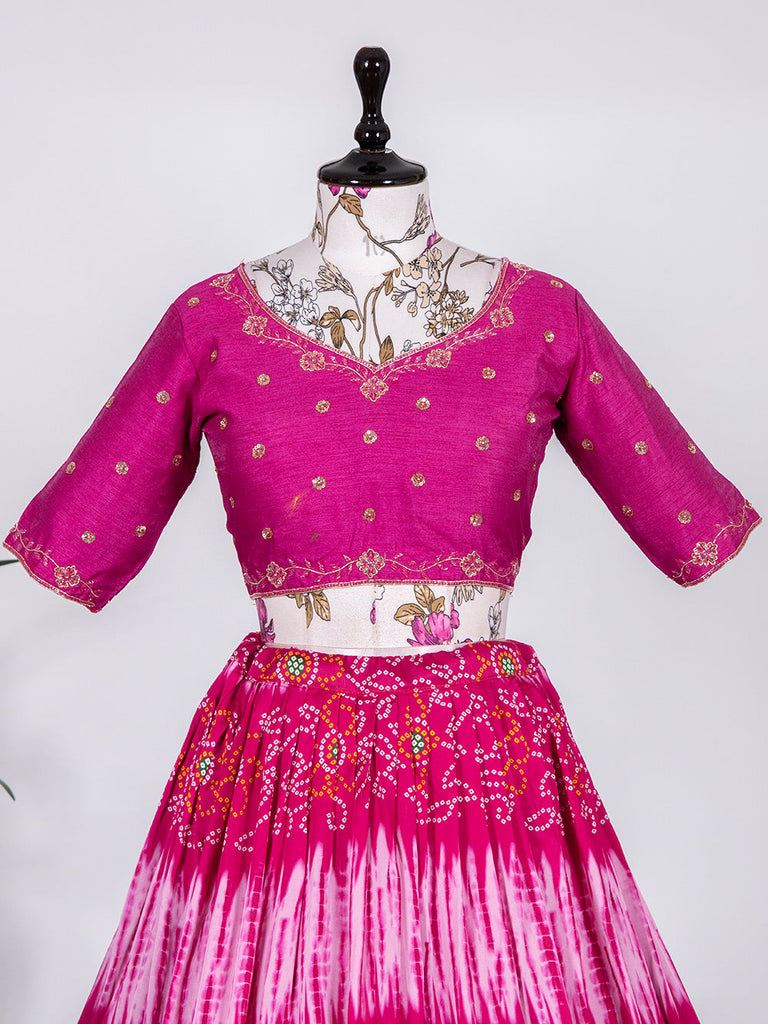 Pink Color Bandhej Digital Print Pure Gaji Silk Chaniya Choli Clothsvilla