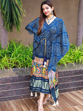Load image into Gallery viewer, Blue Color Digital Bandhej Print Pure Gaji Silk Kaftan Clothsvilla