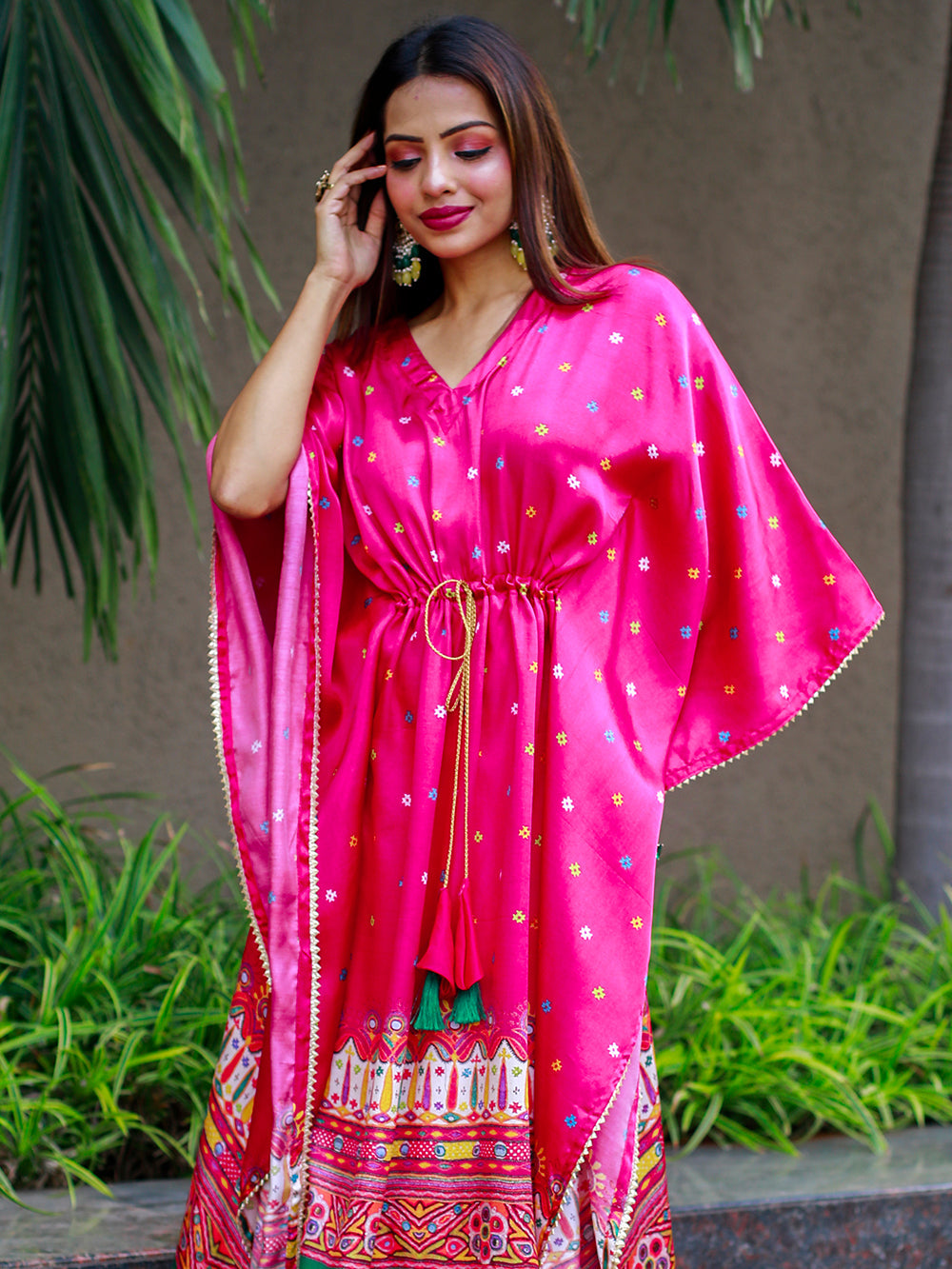Pink Color Digital Bandhej Print Pure Gaji Silk Kaftan Clothsvilla