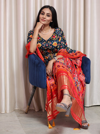 Multi Color Bandhani Printed Pure Gaji Silk Kaftan Clothsvilla