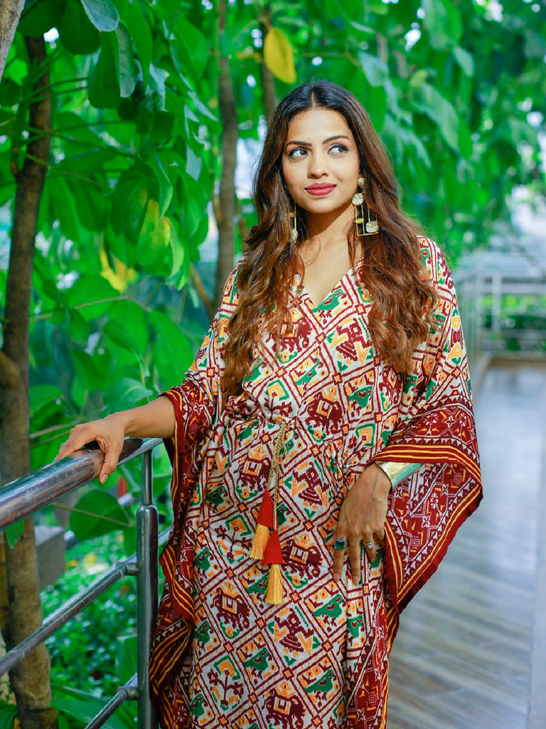 Maroon Color Bandhani Printed Pure Gaji Silk Kaftan Clothsvilla