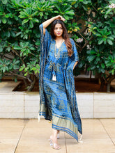 Load image into Gallery viewer, Navy Blue Color Digital Bandhej Printed Pure Gaji Silk Kaftan Clothsvilla