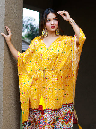 Mustered Color Digital Print Pure Gaji Silk Kaftan Clothsvilla