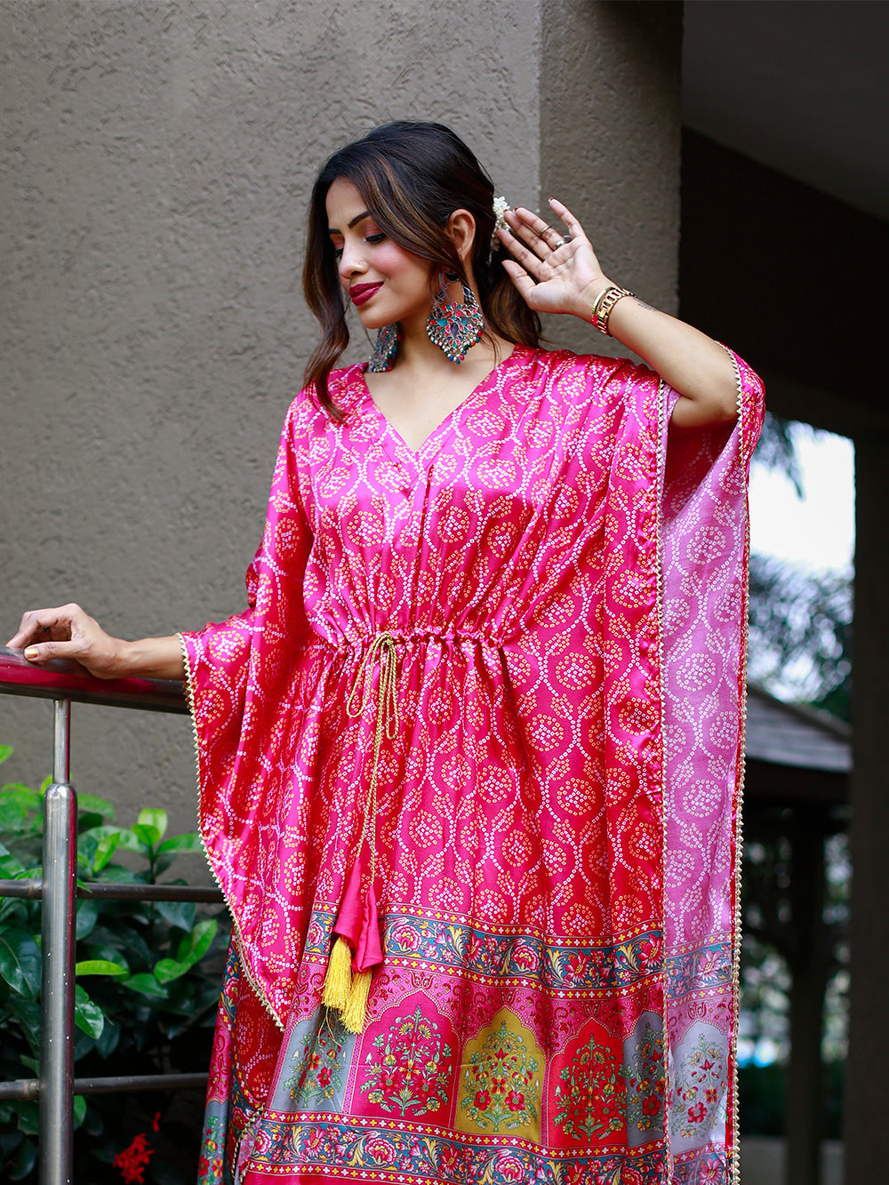 Pink Color Digital Print Pure Gaji Silk Kaftan Clothsvilla