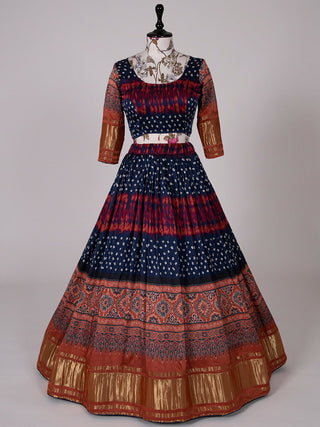 Navy Blue Color Bandhani Printed Pure Gaji Silk Navaratri Chaniya Choli Clothsvilla