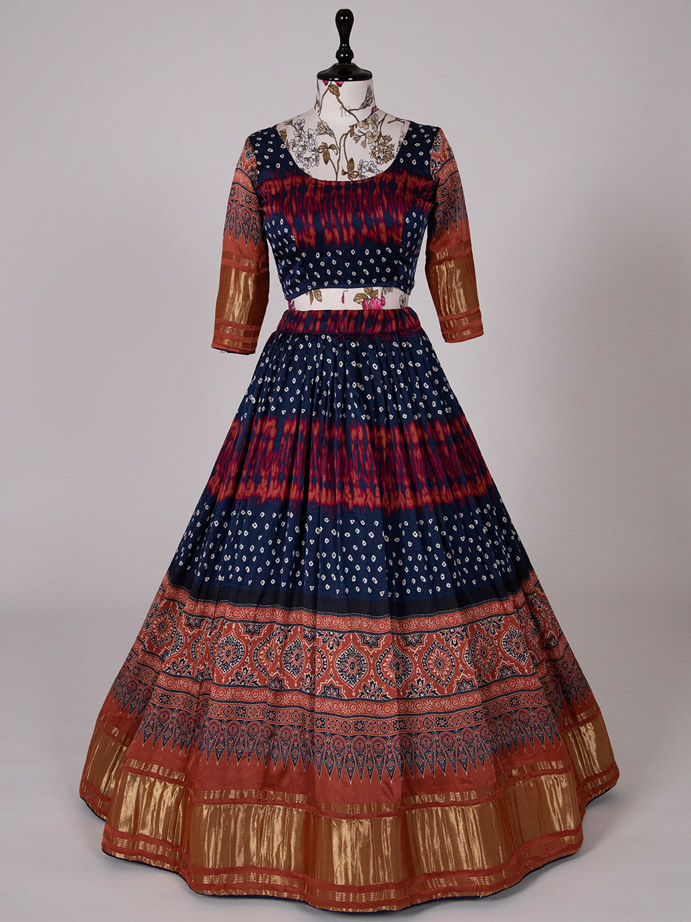 Navy Blue Color Bandhani Printed Pure Gaji Silk Ghaghra Choli Clothsvilla