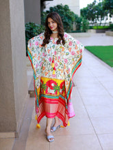 Load image into Gallery viewer, White Color Digital Printed Pure Gaji Silk Kaftan Dresses Clothsvilla
