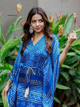 Load image into Gallery viewer, Blue Color Digital Bandhej Printed Pure Gaji Silk Kaftan Clothsvilla