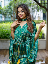 Load image into Gallery viewer, Green Color Digital Bandhej Printed Pure Gaji Silk Kaftan Clothsvilla