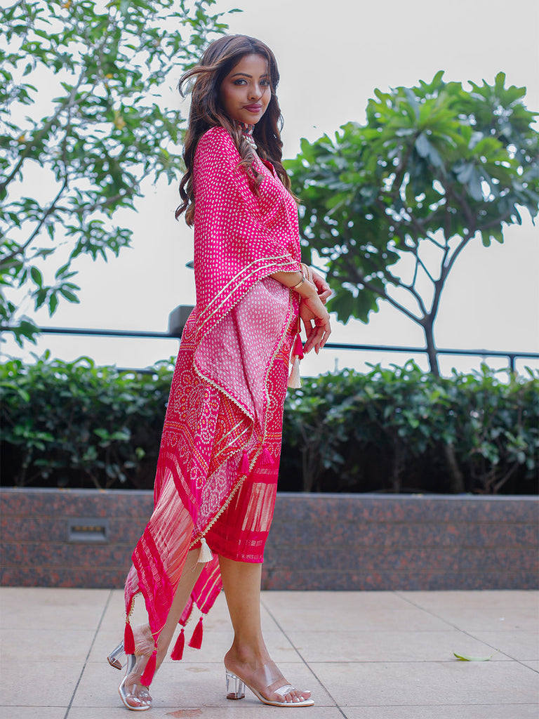 Pink Color Digital Bandhej Print Pure Gaji Silk Kaftan Clothsvilla