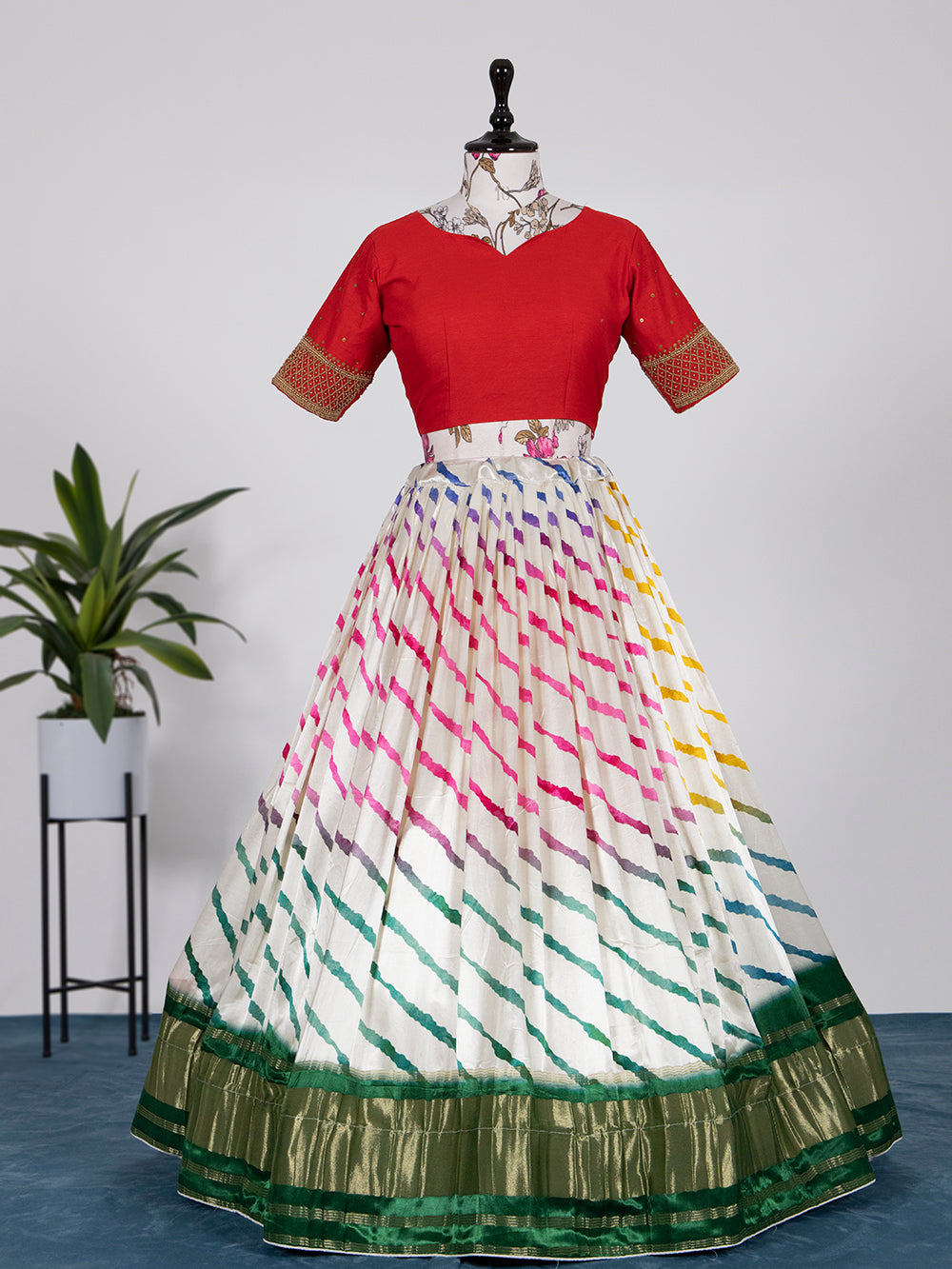 White Color Digital Bandhej Print Pure Gaji Silk Lehenga Choli Clothsvilla