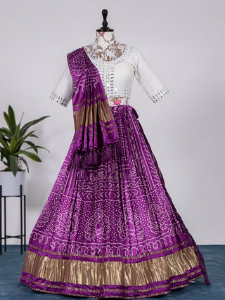 Wine Color Digital Bandhej Printed Pure Gaji Silk Lehenga Choli Clothsvilla