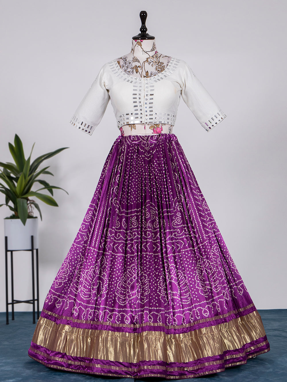 Wine Color Digital Bandhej Printed Pure Gaji Silk Lehenga Choli Clothsvilla