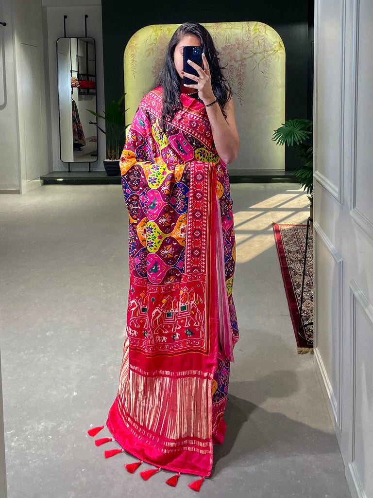 Multi Color Patola Printed Pure Gaji Silk Saree Clothsvilla