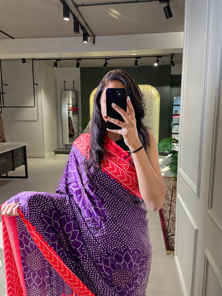 Purple Color Floral & Foil Work Gaji Silk Saree Clothsvilla