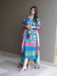 Load image into Gallery viewer, Teal Color Digital Printed Pure Gaji Silk Kaftan Dresses Clothsvilla