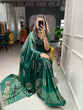 Load image into Gallery viewer, Green Color Printed And Foil Work Semi Gaji Satin Saree Clothsvilla