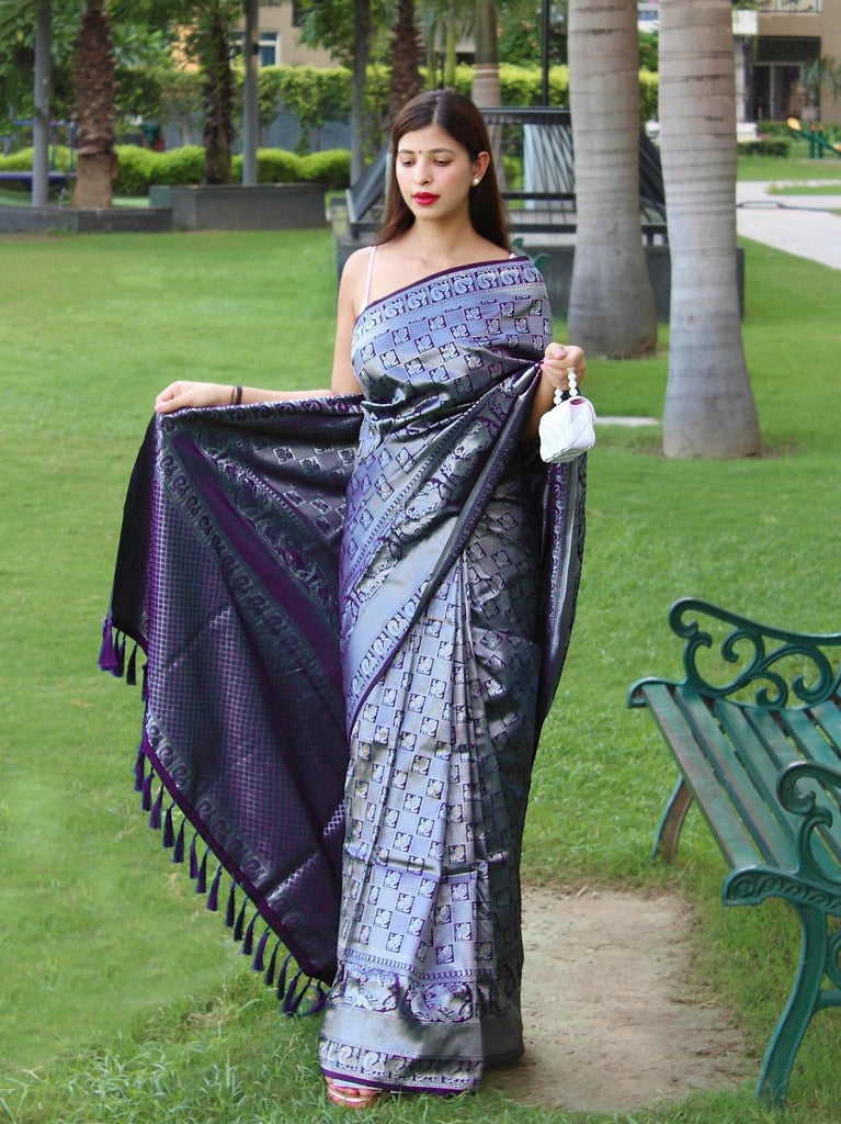 Purple Pink Pure Kanjivaram Silk Saree With Antique & Glossy Finish | TST |  The Silk Trend