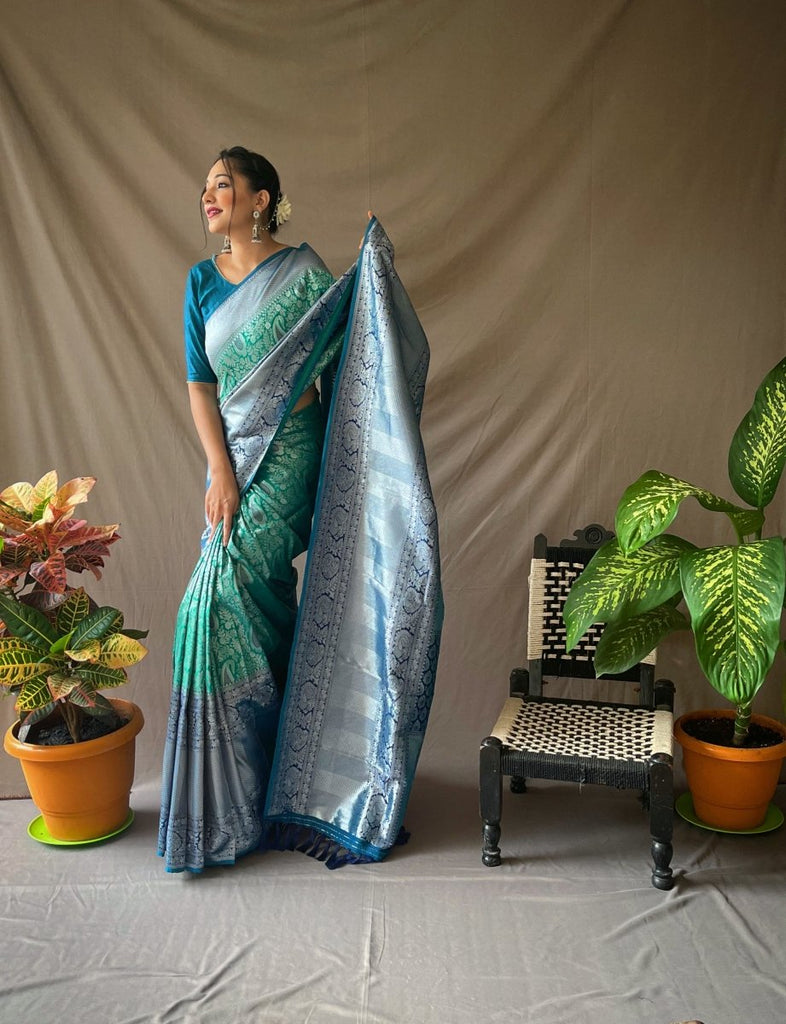 Banarasi Tissue Silk Saree Sari Pure Silver Border Blouse India Bridal  Wedding | eBay