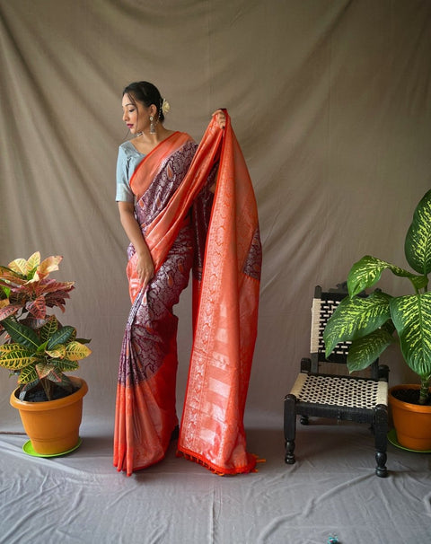 Pure Kanjeevaram Meenakari Woven Wine Clothsvilla Main image
