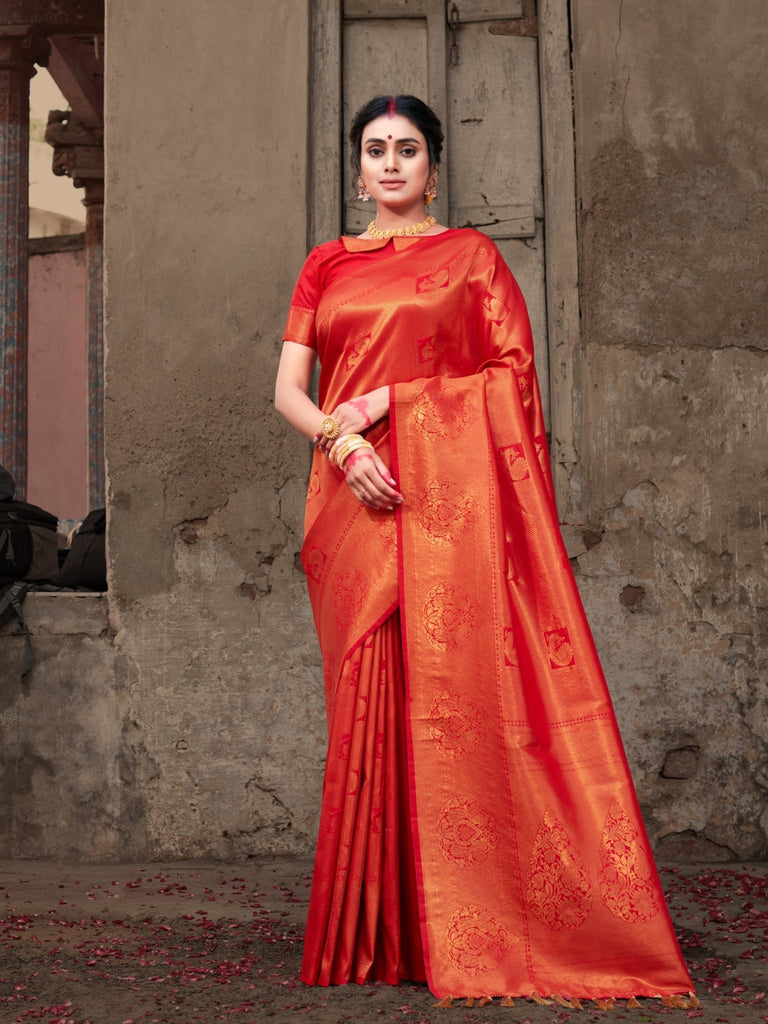 Pure Kanjeevaram Silk Mahalaxmi Red Saree Clothsvilla